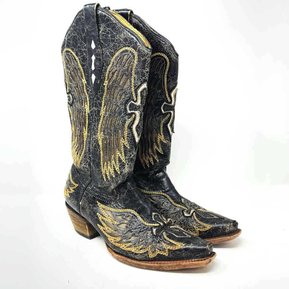 Corral Black Boots with Gold Embroidery